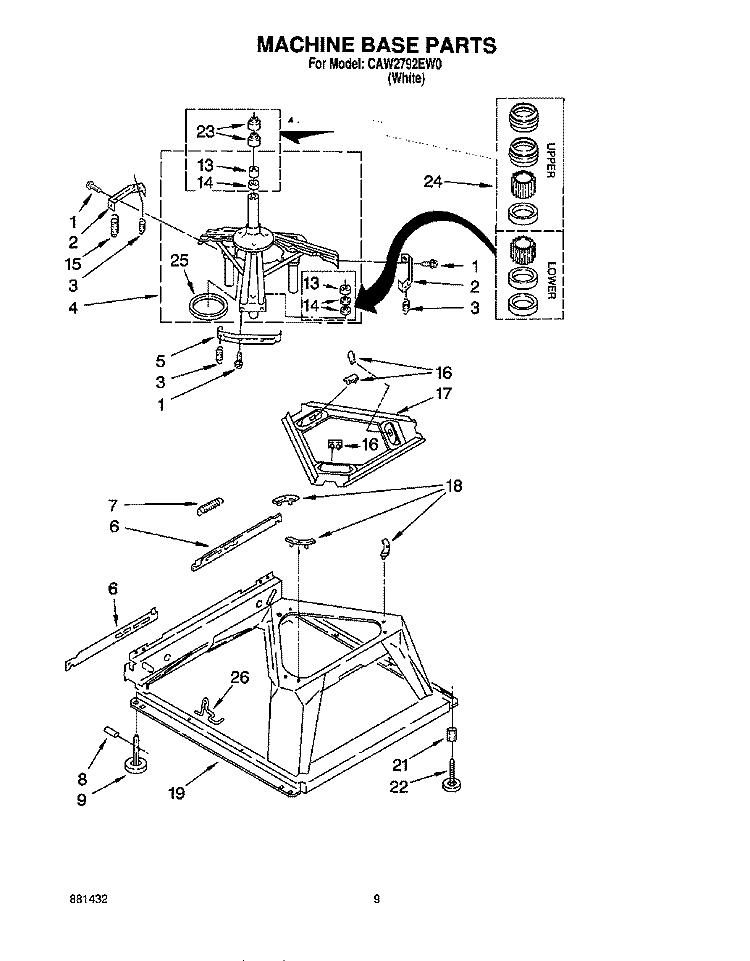 MACHINE BASE Diagram and Parts List for CAW2792EW0  Whirlpool Washer