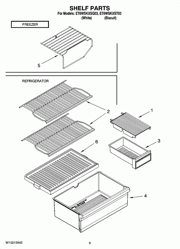 SHELF PARTS, OPTIONAL PARTS Diagram and Parts List for ET6WSKXST03  Whirlpool Refrigerator