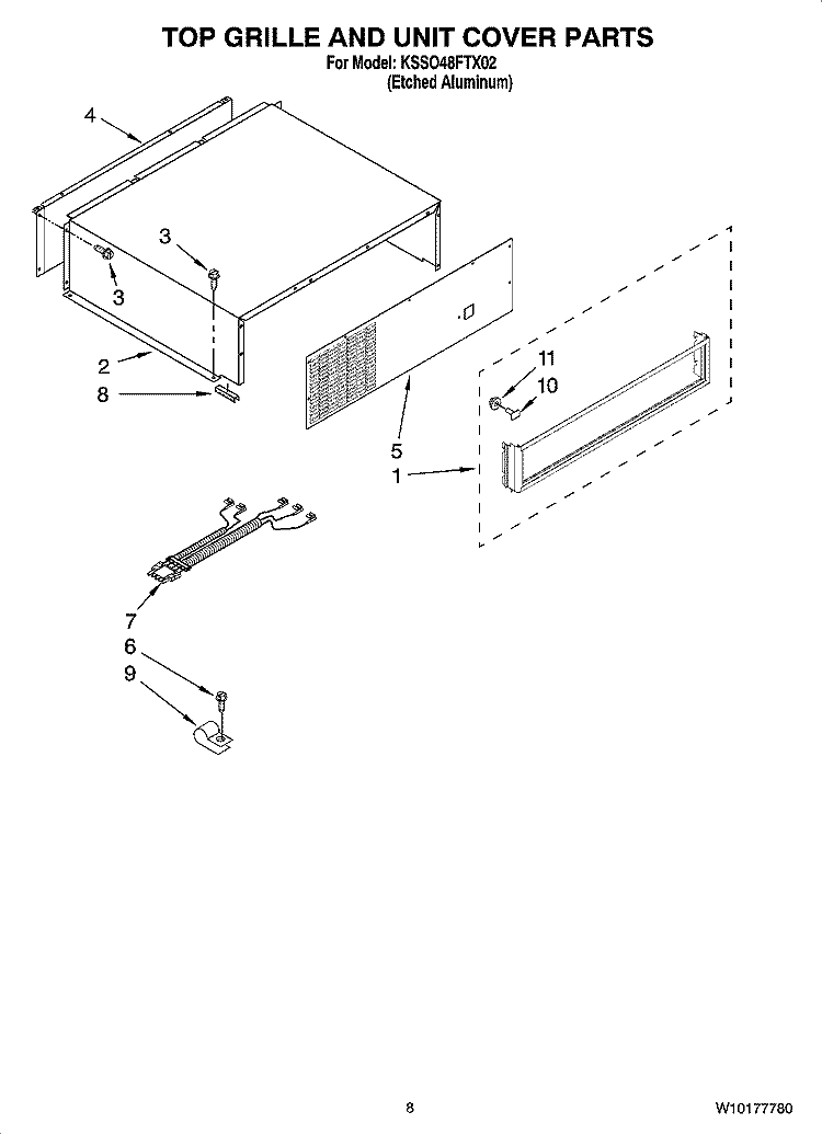 TOP GRILLE AND UNIT COVER PARTS Diagram and Parts List for KSSO48FTX02  KitchenAid Refrigerator