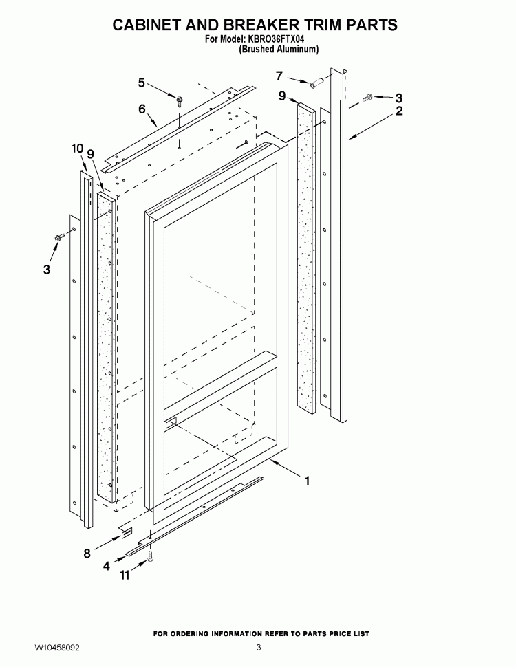 CABINET AND BREAKER TRIM PARTS Diagram and Parts List for KBRO36FTX04  KitchenAid Refrigerator