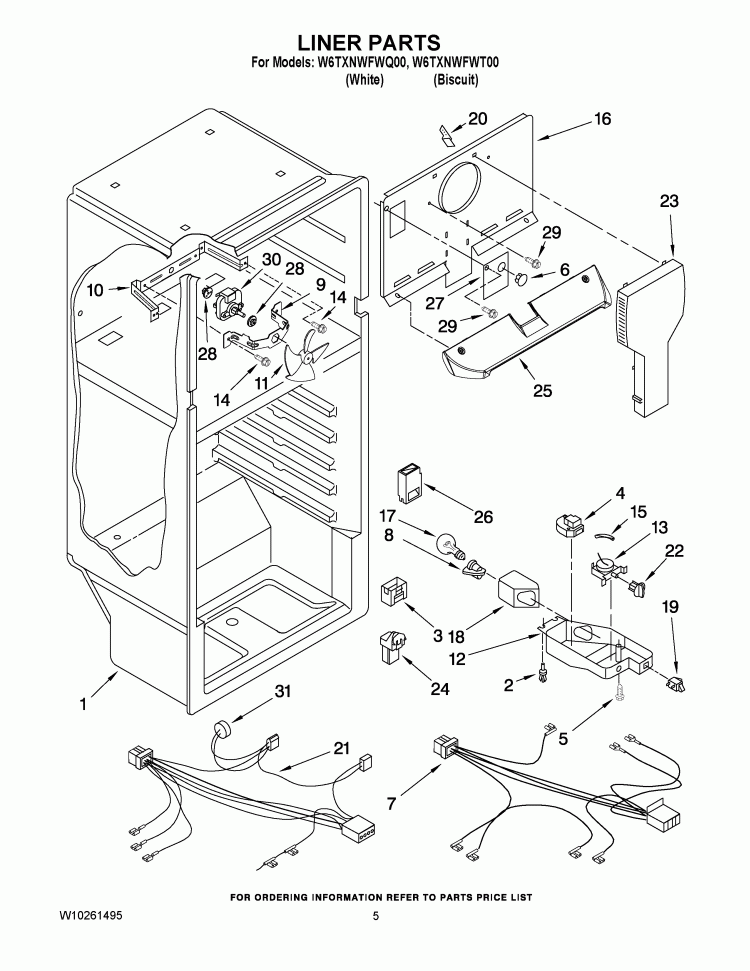 LINER PARTS Diagram and Parts List for W6TXNWFWQ00  Whirlpool Refrigerator