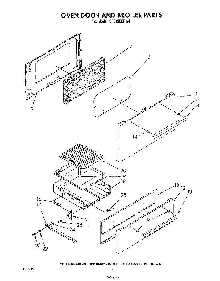 OVEN DOOR AND BROILER Diagram and Parts List for SF302EERW4  Whirlpool Range