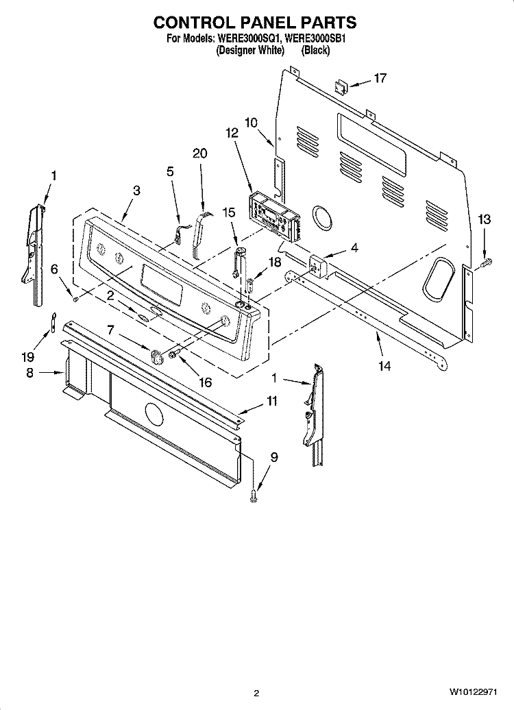 CONTROL PANEL PARTS Diagram and Parts List for WERE3000SB1  Whirlpool Range