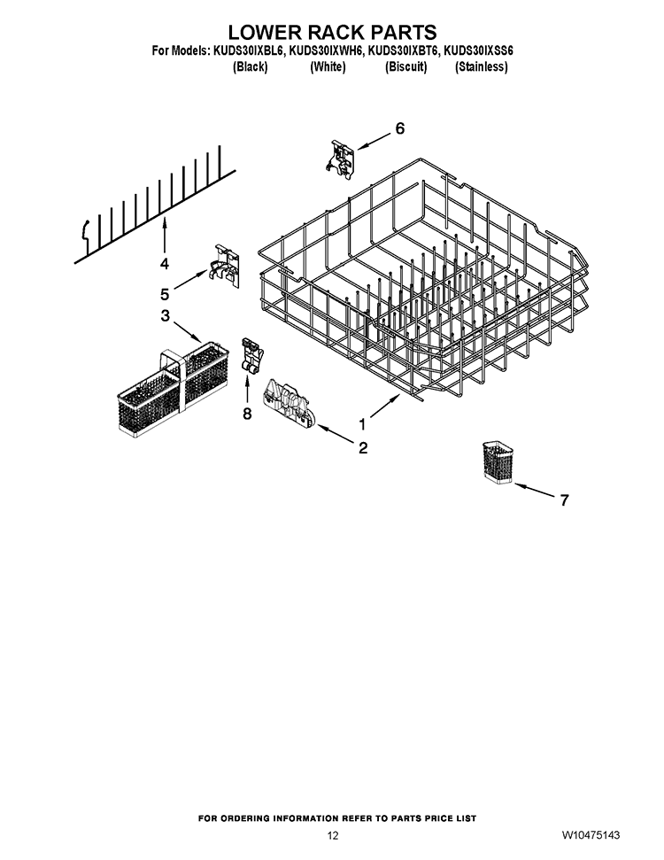 LOWER RACK PARTS Diagram and Parts List for KUDS30IXBT6  KitchenAid Dishwasher