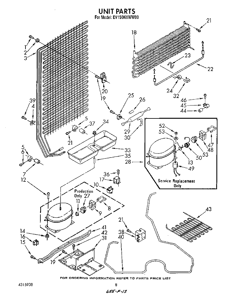 UNIT Diagram and Parts List for EV150NXWN00  Whirlpool Freezer