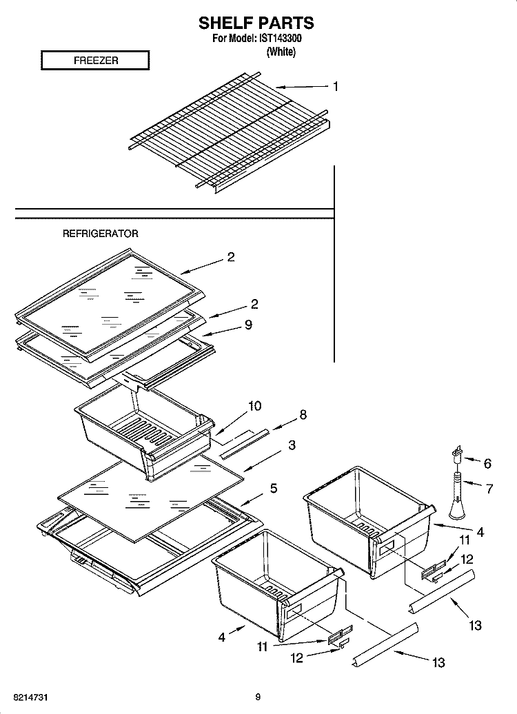 SHELF PARTS, OPTIONAL PARTS Diagram and Parts List for IST143300  Inglis Refrigerator