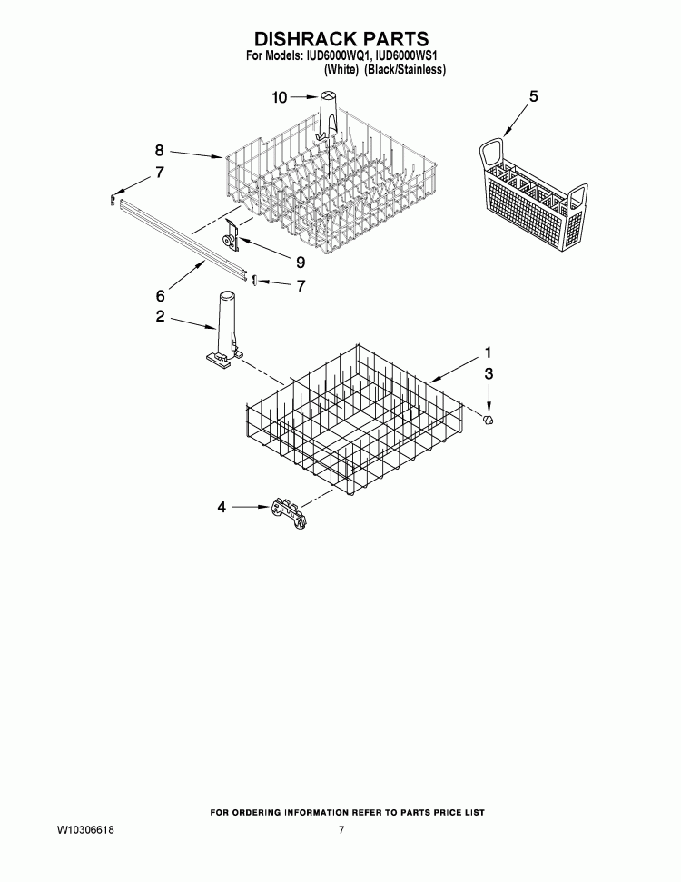 DISHRACK PARTS Diagram and Parts List for IUD6000WS1  Whirlpool Dishwasher