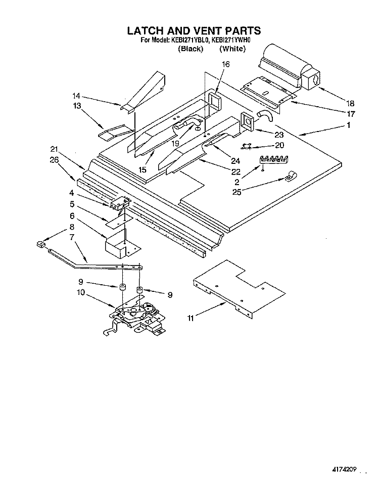 LATCH AND VENT Diagram and Parts List for KEBI271YWH0  KitchenAid Wall Oven