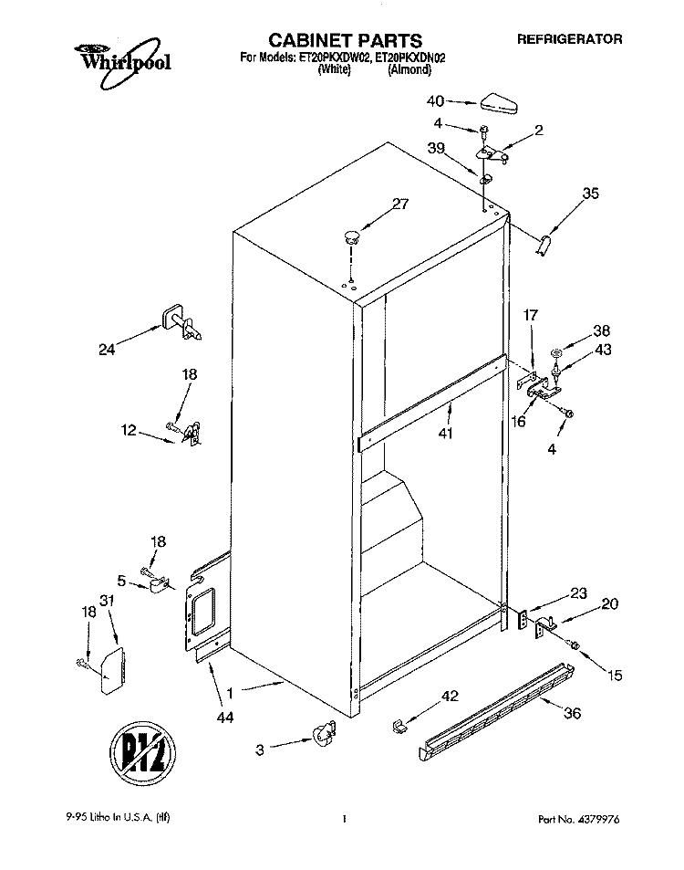 CABINET Diagram and Parts List for ET20PKXDW02  Whirlpool Refrigerator