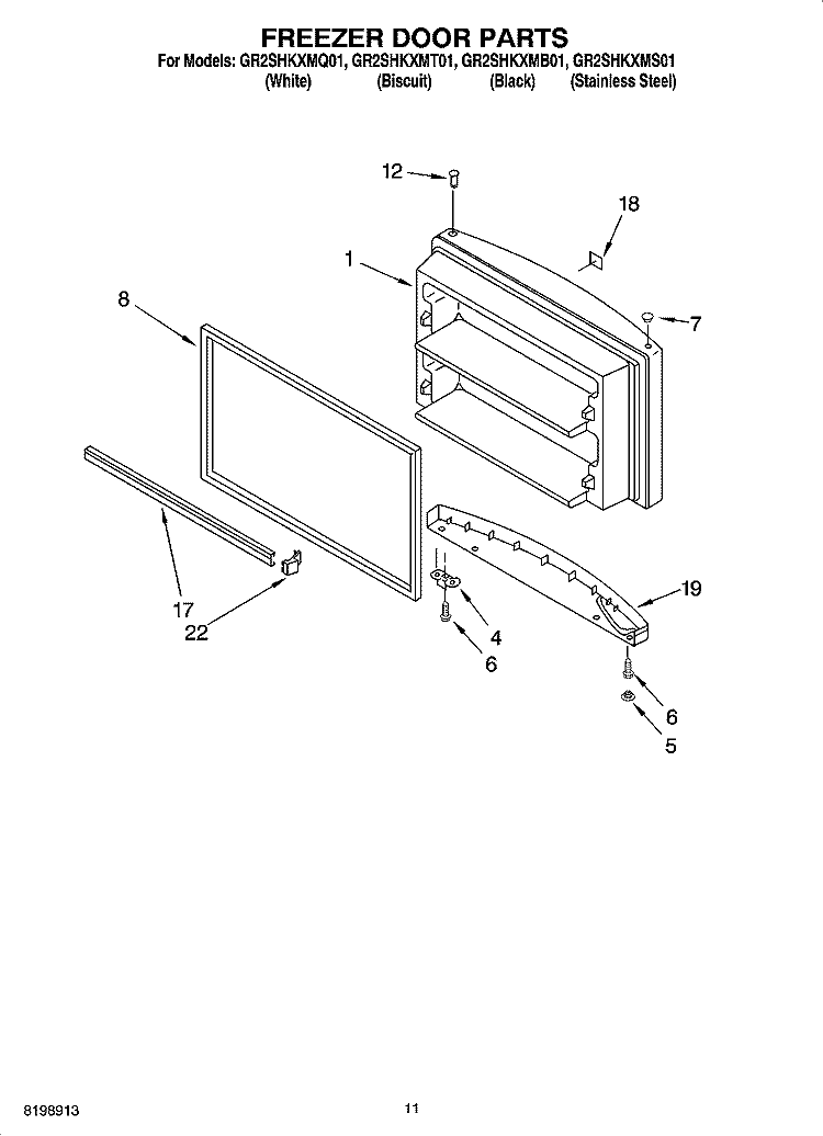 FREEZER DOOR PARTS, OPTIONAL PARTS Diagram and Parts List for GR2SHKXMT01  Whirlpool Refrigerator