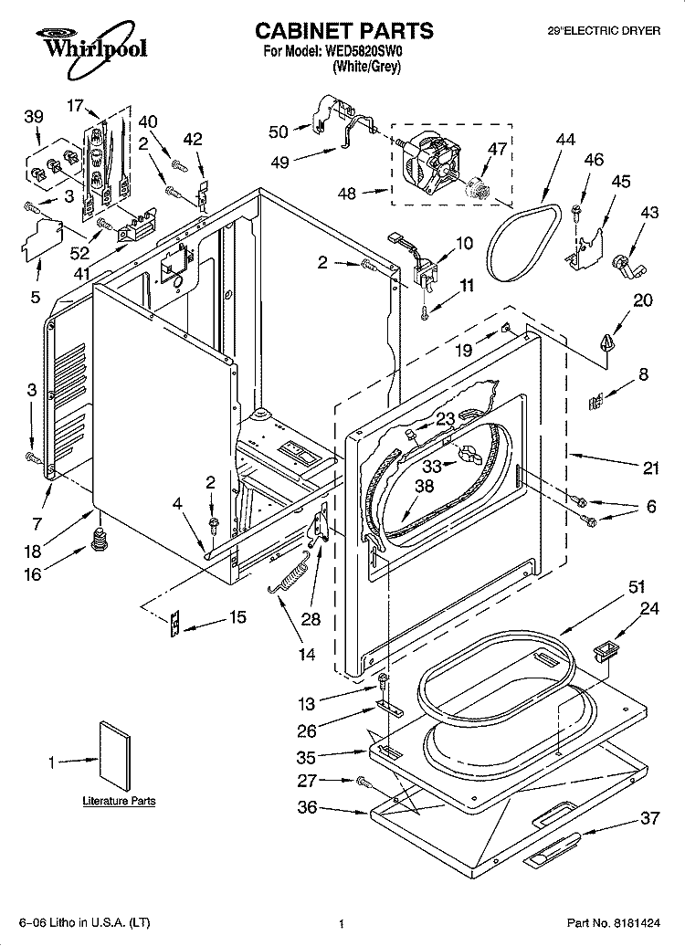 CABINET PARTS Diagram and Parts List for WED5820SW0  Whirlpool Dryer