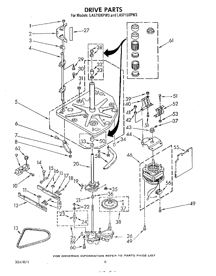DRIVE Diagram and Parts List for LA5715XPW3  Whirlpool Washer