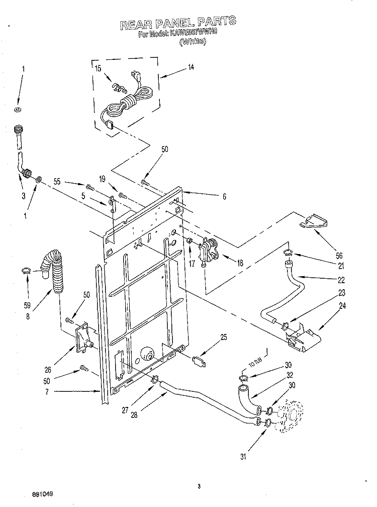 REAR PANEL Diagram and Parts List for KAWE567WWH0  KitchenAid Washer