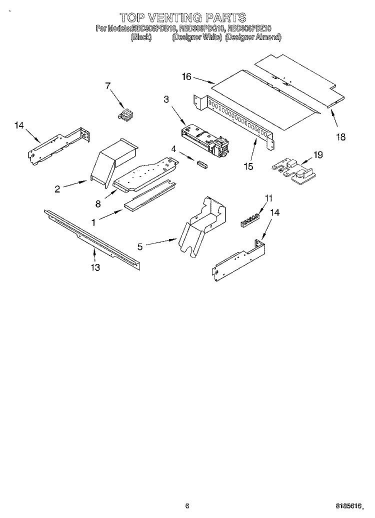 TOP VENTING, OPTIONAL Diagram and Parts List for RBD306PDB10  Whirlpool Wall Oven