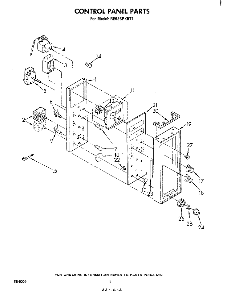 CONTROL PANEL Diagram and Parts List for RE953PXKT1  Whirlpool Range