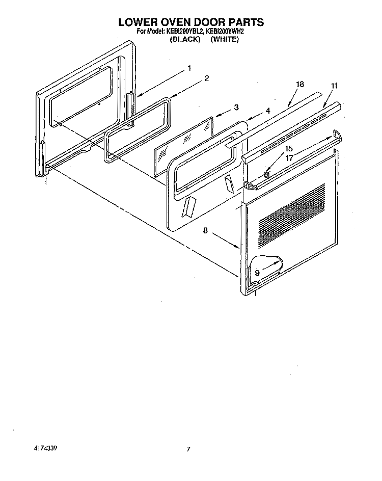 LOWER OVEN DOOR Diagram and Parts List for KEBI200YBL2  KitchenAid Wall Oven