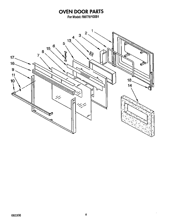 OVEN DOOR Diagram and Parts List for RM778PXXB1  Whirlpool Microwave Oven Combo