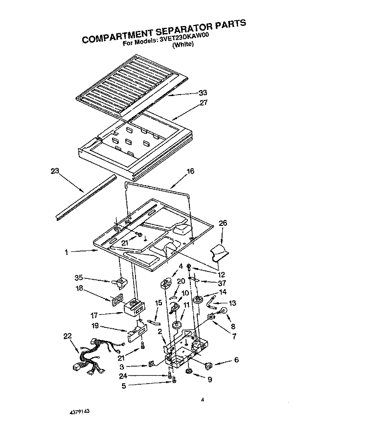 COMPARTMENT SEPARATOR Diagram and Parts List for 3VET23DKAW00  Whirlpool Refrigerator