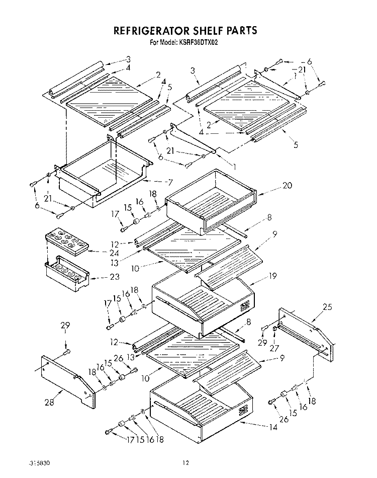 REFRIGERATOR SHELF Diagram and Parts List for KSRF36DTX02  KitchenAid Refrigerator