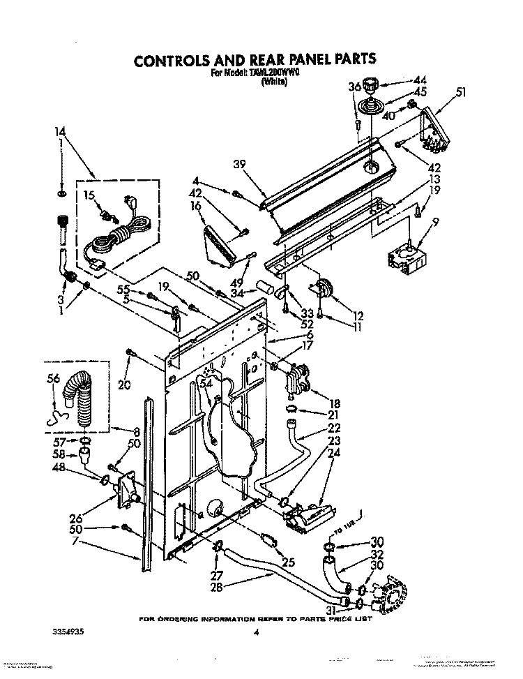 CONTROLS AND REAR PANEL Diagram and Parts List for TAWL200WW0  Estate Washer