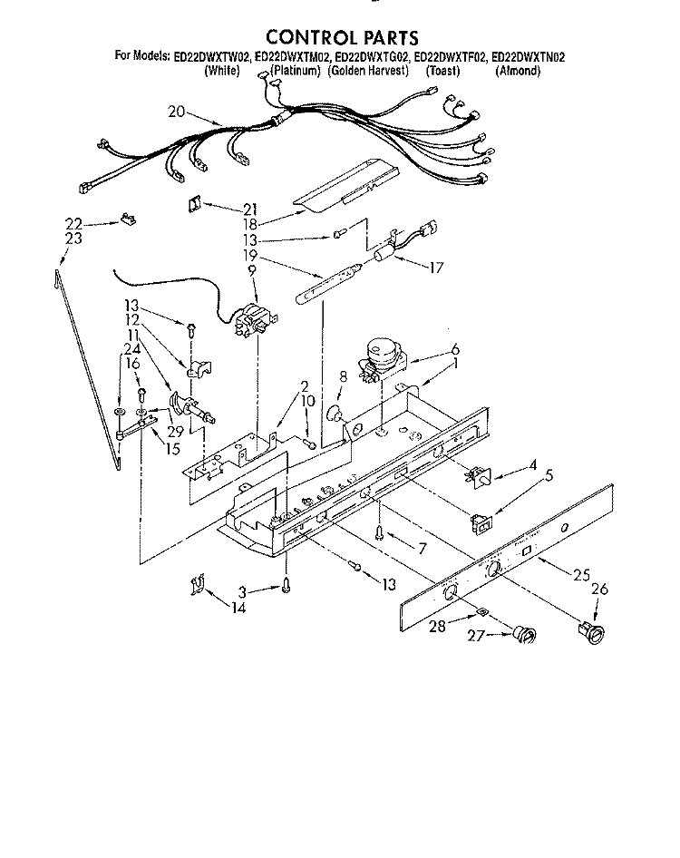 CONTROL Diagram and Parts List for ED22DWXTG02  Whirlpool Refrigerator