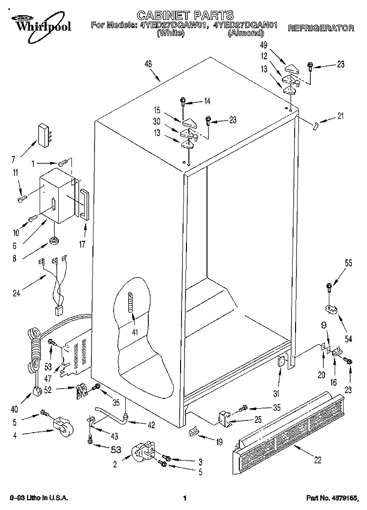 CABINET Diagram and Parts List for 4YED27DQAW01  Whirlpool Refrigerator