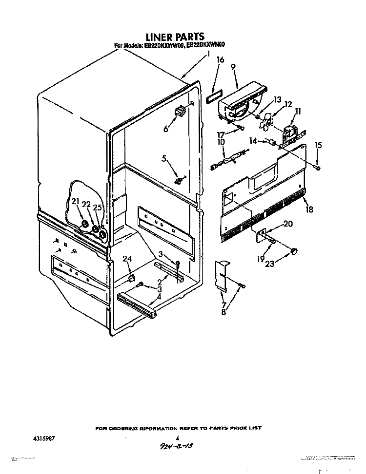 LINER Diagram and Parts List for EB22DKXWN00  Whirlpool Refrigerator
