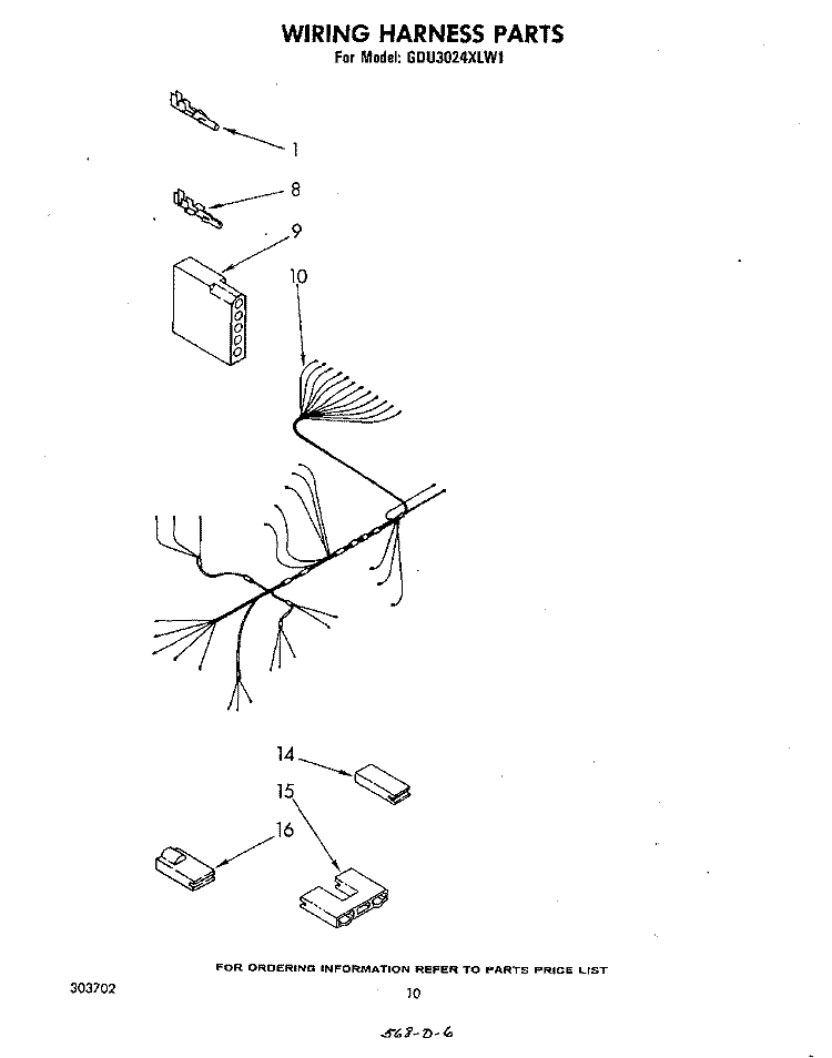 WIRING HARNESS Diagram and Parts List for GDU3024XLW1  Whirlpool Dishwasher