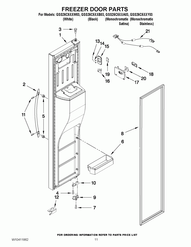 FREEZER DOOR PARTS Diagram and Parts List for GSS26C5XXA03  Whirlpool Refrigerator