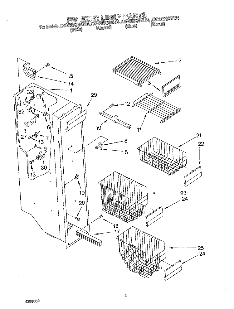 FREEZER LINER Diagram and Parts List for KSRS25QGBL04  KitchenAid Refrigerator