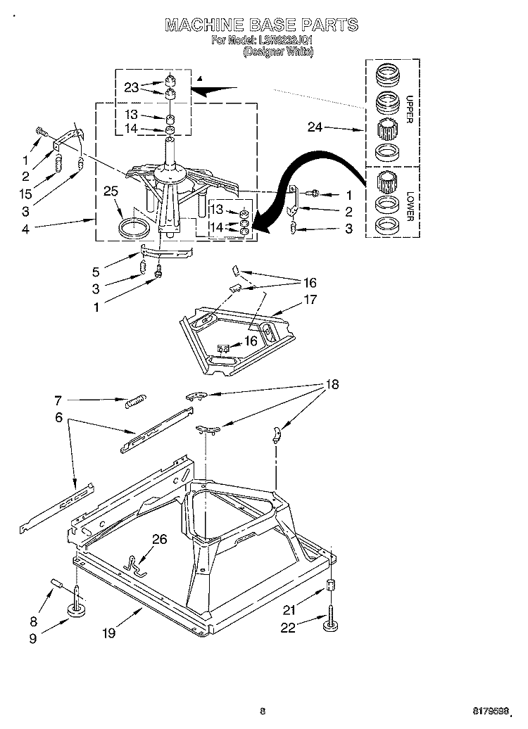MACHINE BASE Diagram and Parts List for LSR6232JQ1  Whirlpool Washer