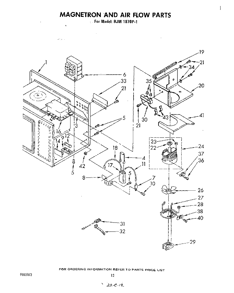 SECTION Diagram and Parts List for RJM1870P1  Whirlpool Microwave Oven Combo