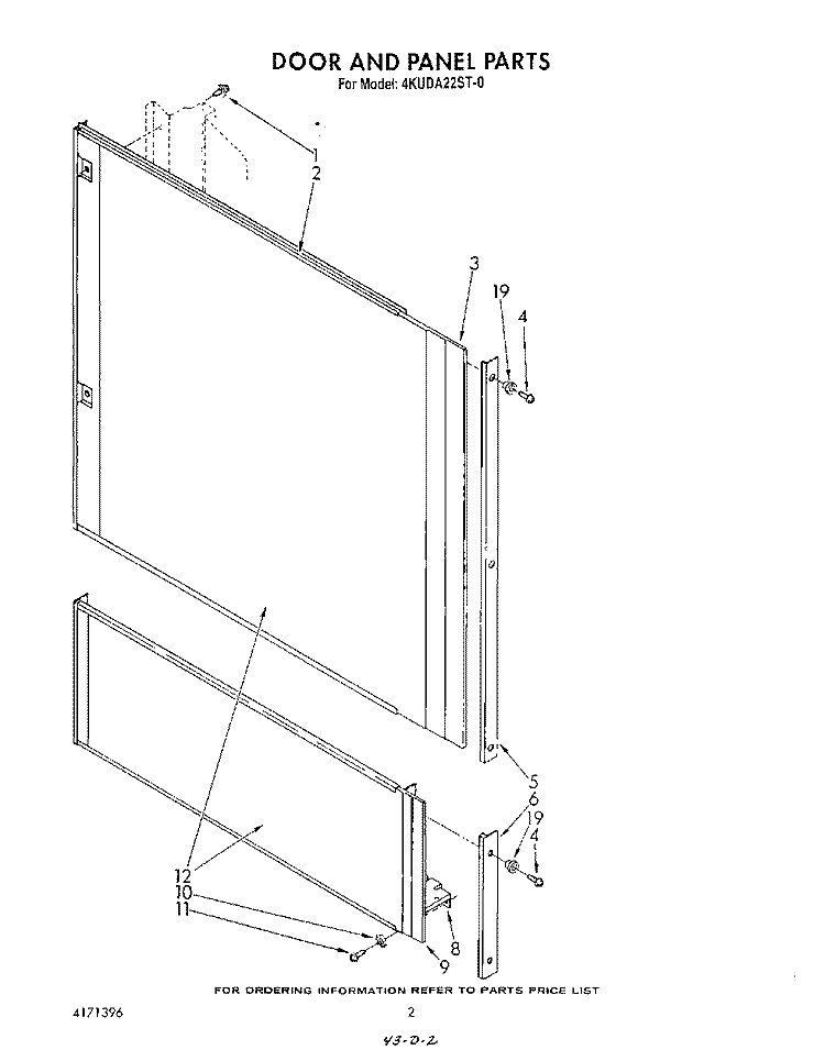 DOOR AND PANEL Diagram and Parts List for 4KUDA22ST0  KitchenAid Dishwasher