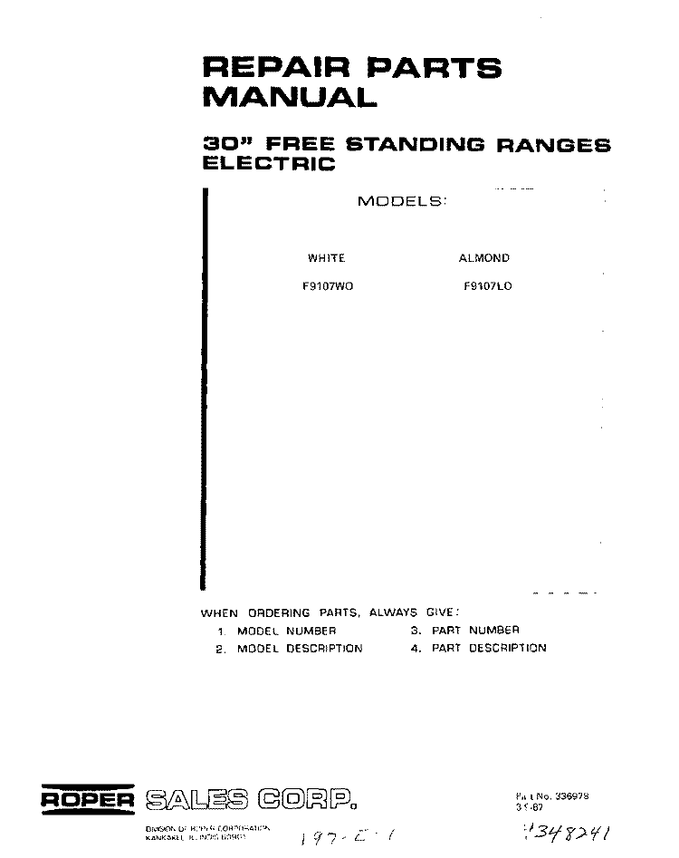 BACKGUARD , LIT/OPTIONAL Diagram and Parts List for F9107W0  Roper Range