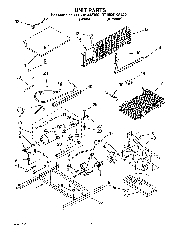 SECTION Diagram and Parts List for RT18DKXAW00  Roper Refrigerator