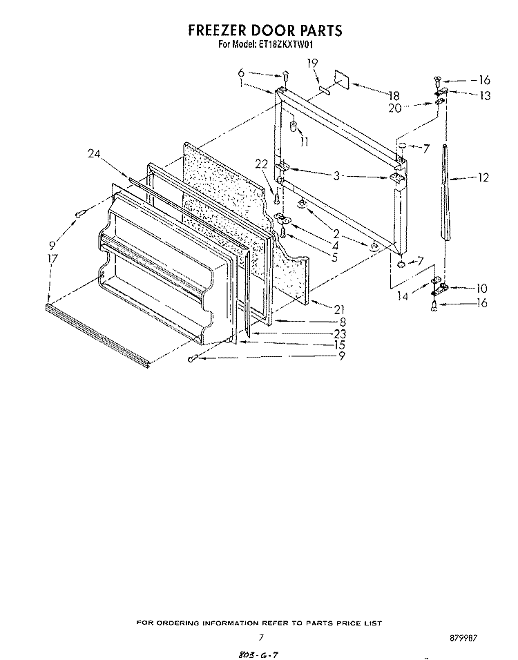 FREEZER DOOR Diagram and Parts List for ET18ZKXTG01  Whirlpool Refrigerator