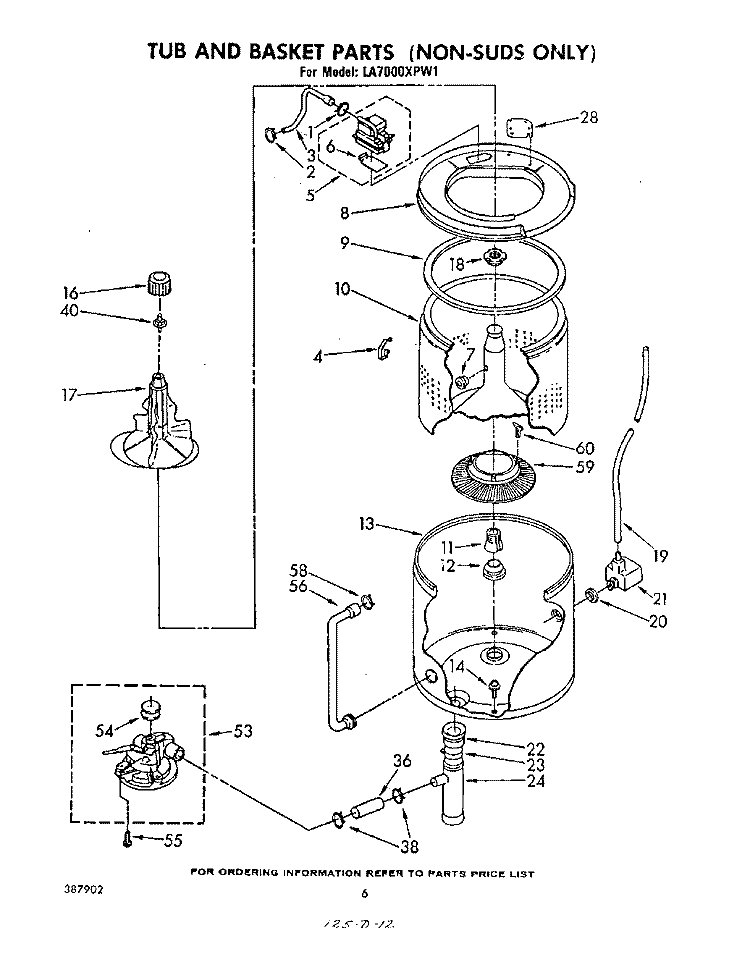 TUB AND BASKET (NON SUDS ONLY) Diagram and Parts List for LA7005XPW1  Whirlpool Washer