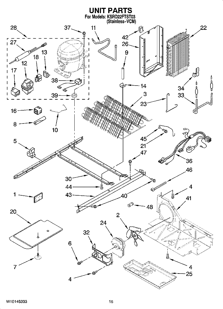UNIT PARTS Diagram and Parts List for KSRD22FTST03  KitchenAid Refrigerator