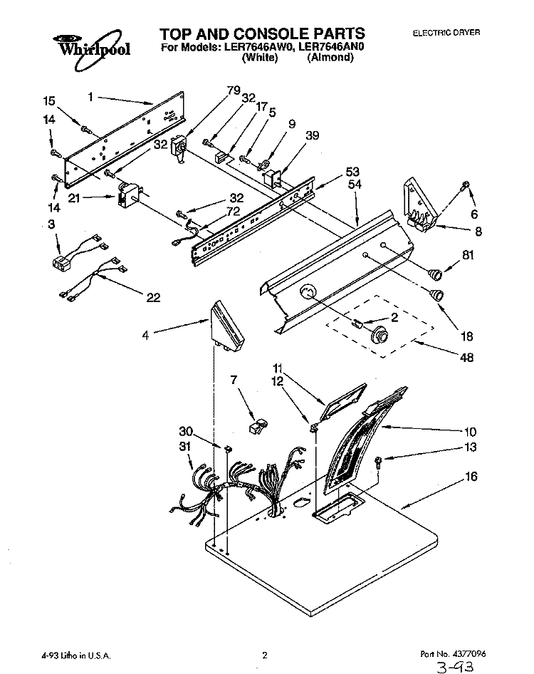 SECTION Diagram and Parts List for LER7646AN0  Whirlpool Dryer