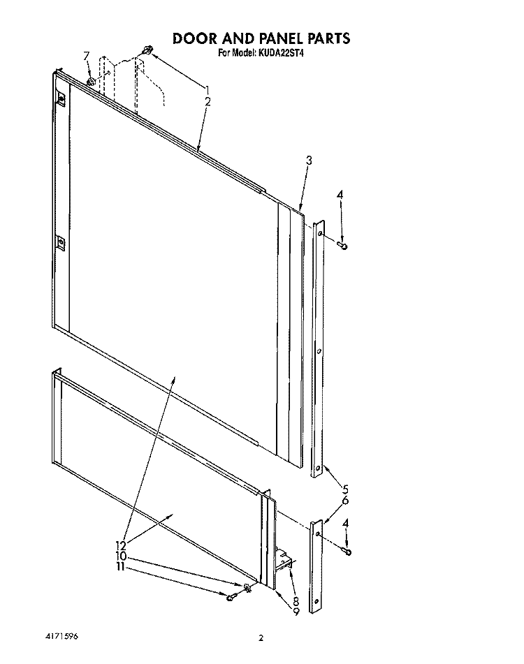 DOOR AND PANEL Diagram and Parts List for KUDA22ST4  KitchenAid Dishwasher