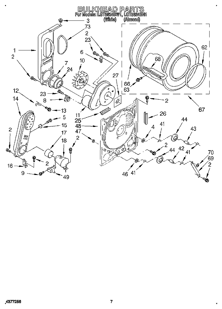 BULKHEAD Diagram and Parts List for LGT5624BN1  Whirlpool Dryer