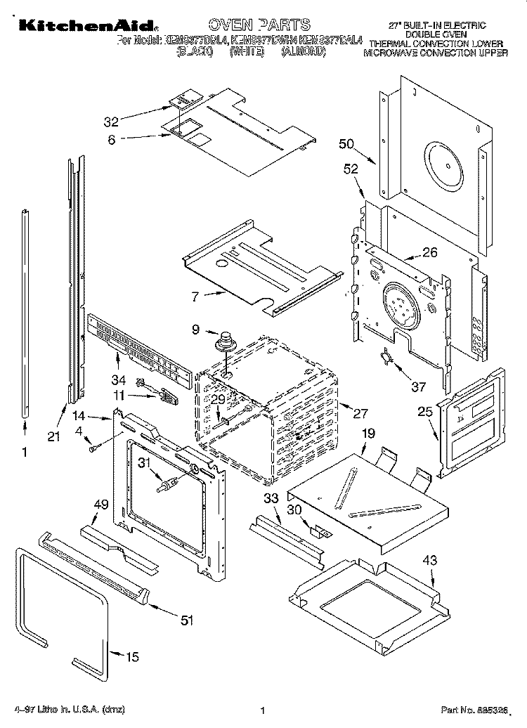 OVEN Diagram and Parts List for KEMS377DBL4  KitchenAid Microwave Oven Combo