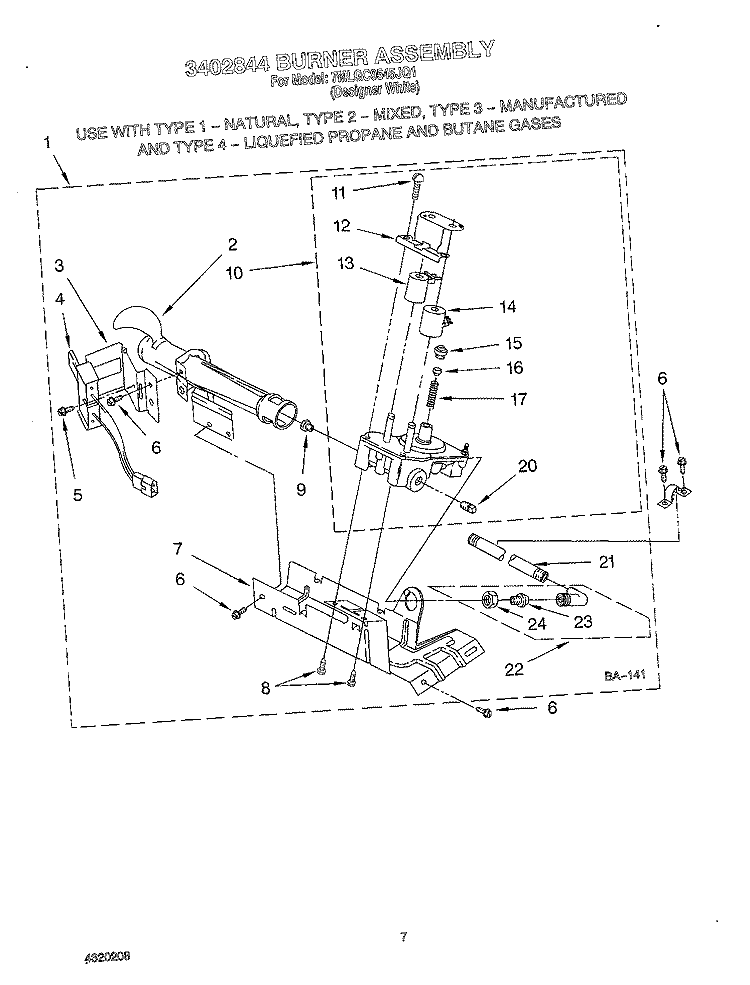 3402844 BURNER Diagram and Parts List for 7MLGC9545JQ1  Whirlpool Dryer