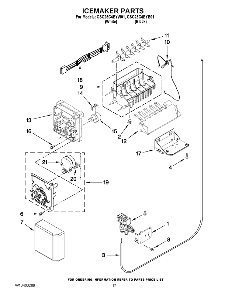 ICEMAKER PARTS Diagram and Parts List for GSC25C4EYB01  Whirlpool Refrigerator