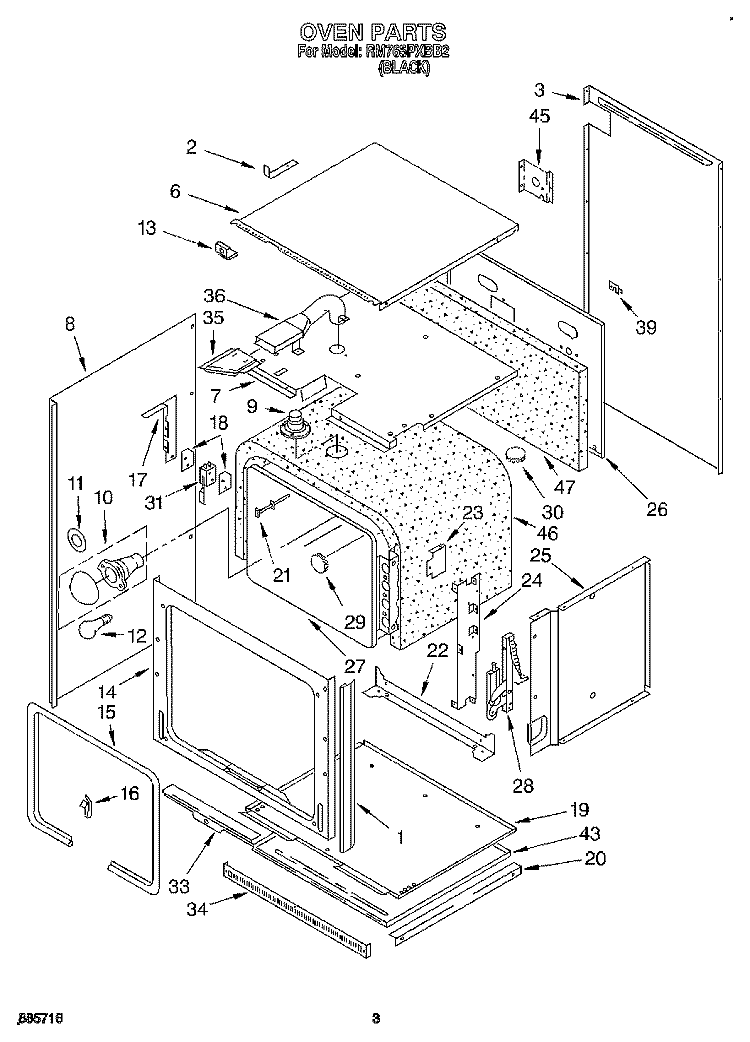 OVEN Diagram and Parts List for RM765PXBB2  Whirlpool Wall Oven