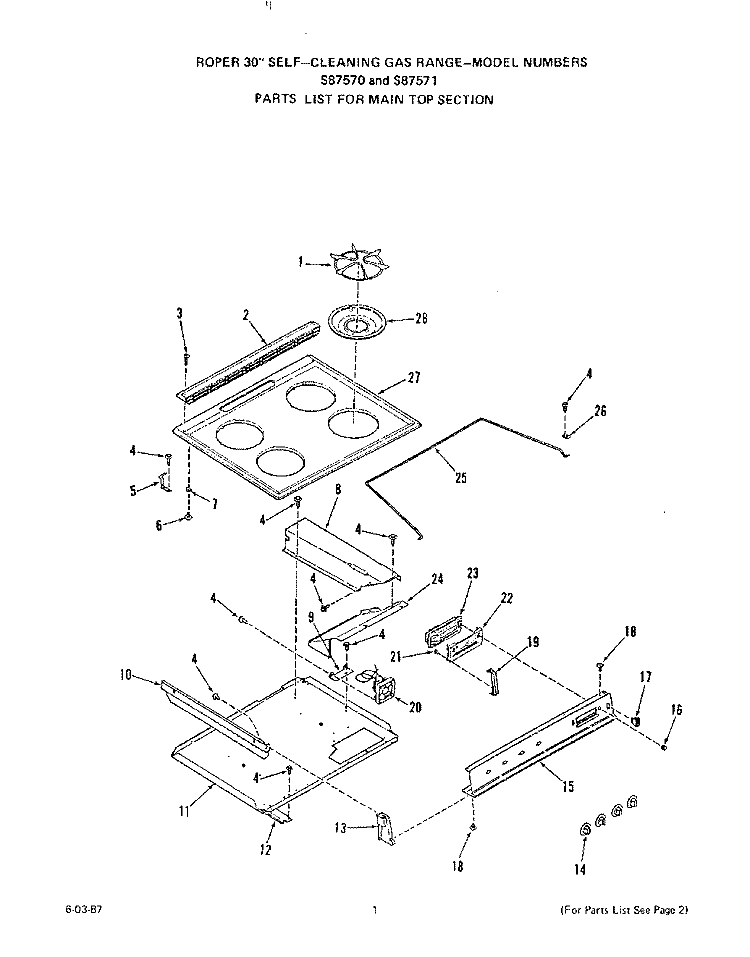 OVEN BODY Diagram and Parts List for S8757W1  Roper Range