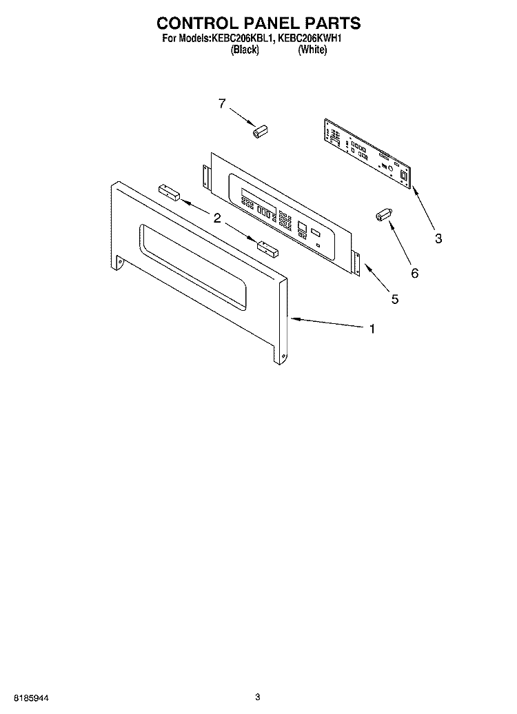 CONTROL PANEL Diagram and Parts List for KEBC206KWH1  KitchenAid Wall Oven