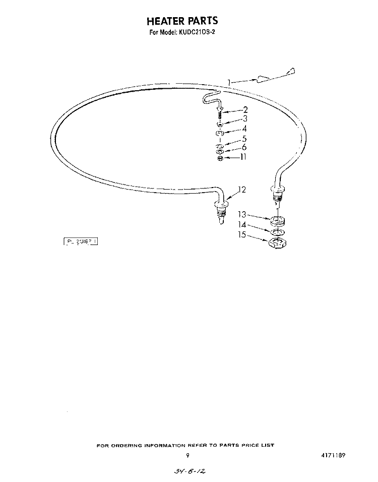 HEATER Diagram and Parts List for KUDC210S2  KitchenAid Dishwasher