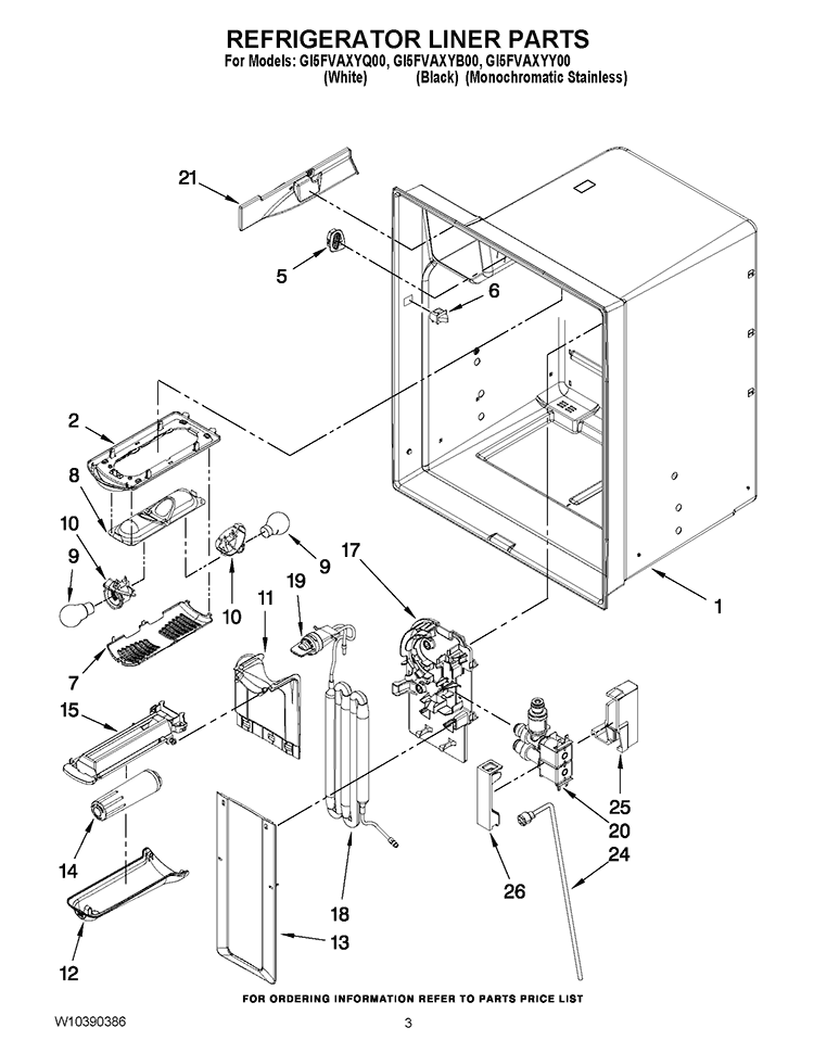 REFRIGERATOR LINER PARTS Diagram and Parts List for GI5FVAXYQ00  Whirlpool Refrigerator