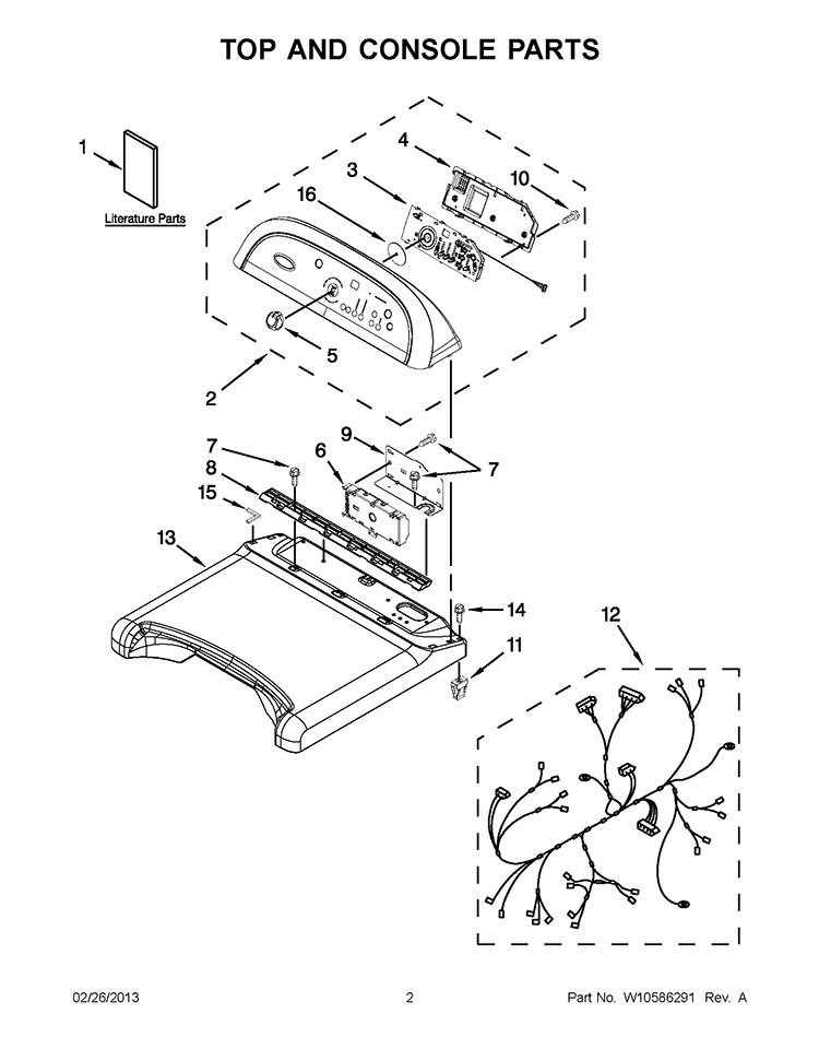 TOP AND CONSOLE PARTS Diagram and Parts List for YWED8200YW2  Whirlpool Dryer